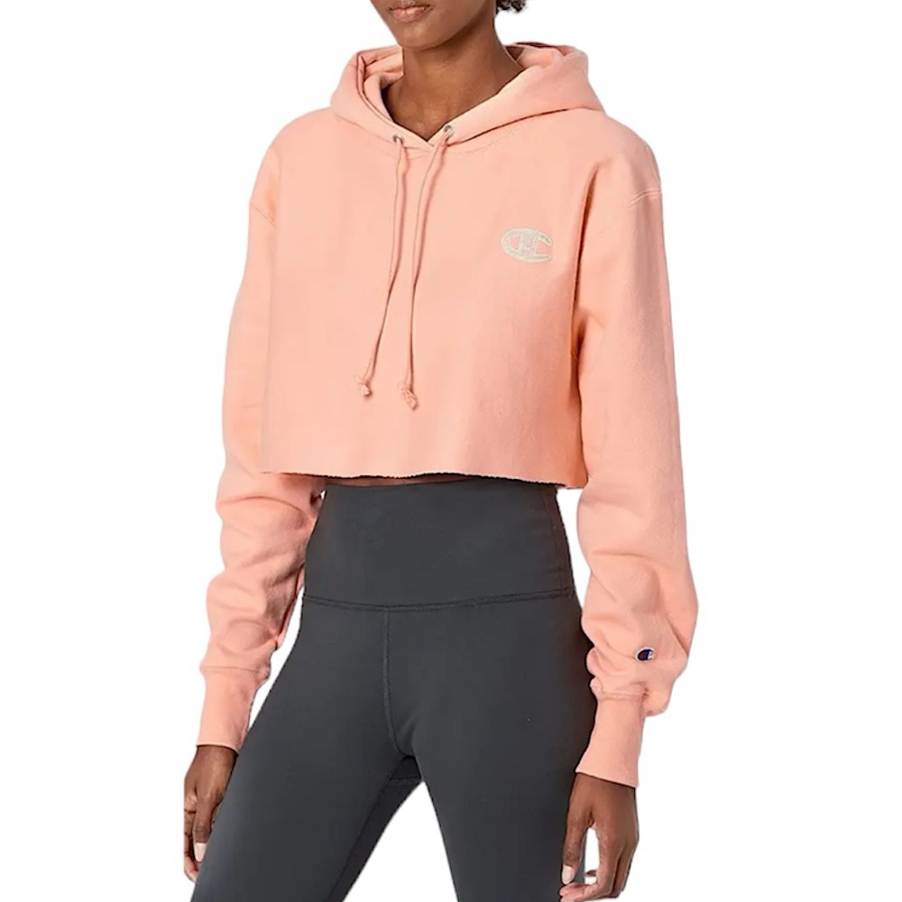 Champion Certain Peach Reverse Weave Cropped Cut Hoodie Size L